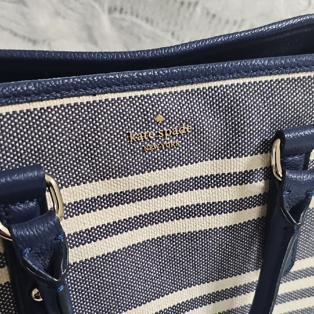 Kate Spade Larchmont Avenue Evangelie Blue And White Striped Purse - Picture 4 of 11